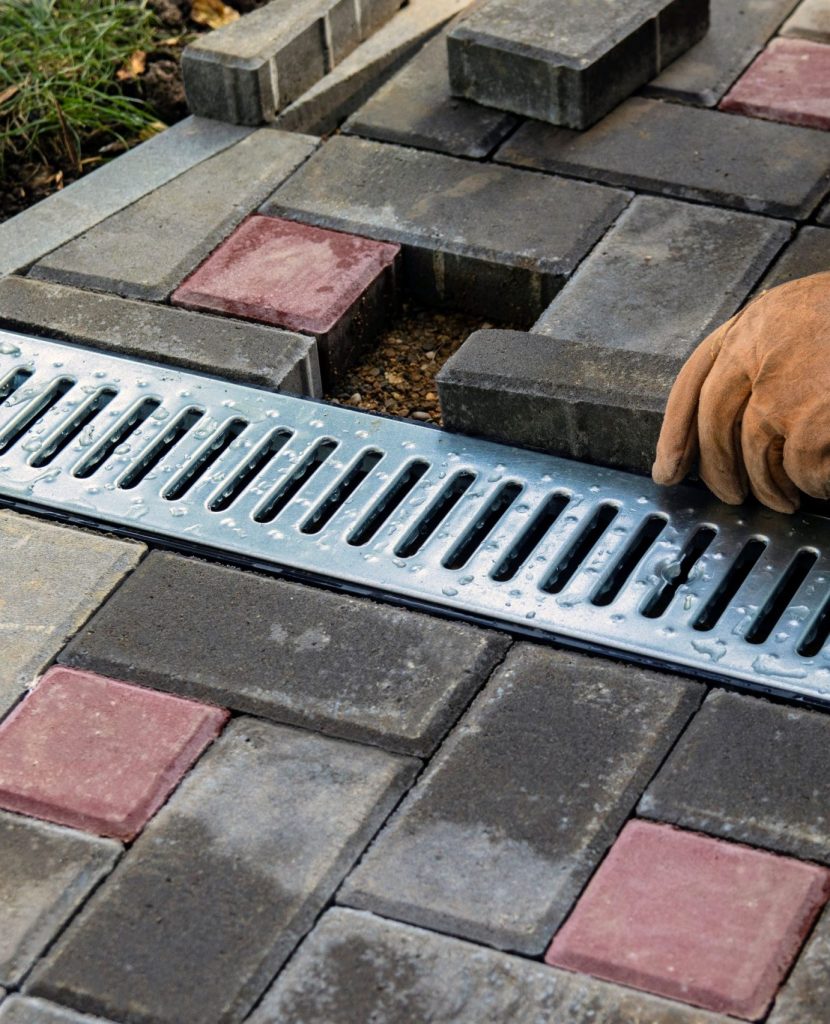 Drainage Channel in block paving with metal drainage guard